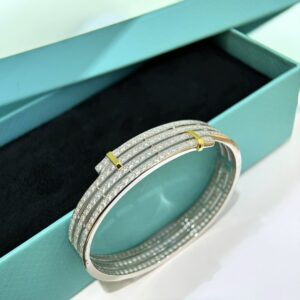 Two Tone 925 Sterling Silver Edge Pave Bangle Lifestyle View