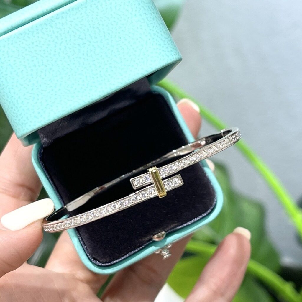 Two Tone 925 Sterling Silver Edge Pave Bracelet Wholesale