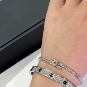 Two Tone 925 Sterling Silver Edge Pave Bracelet Detail