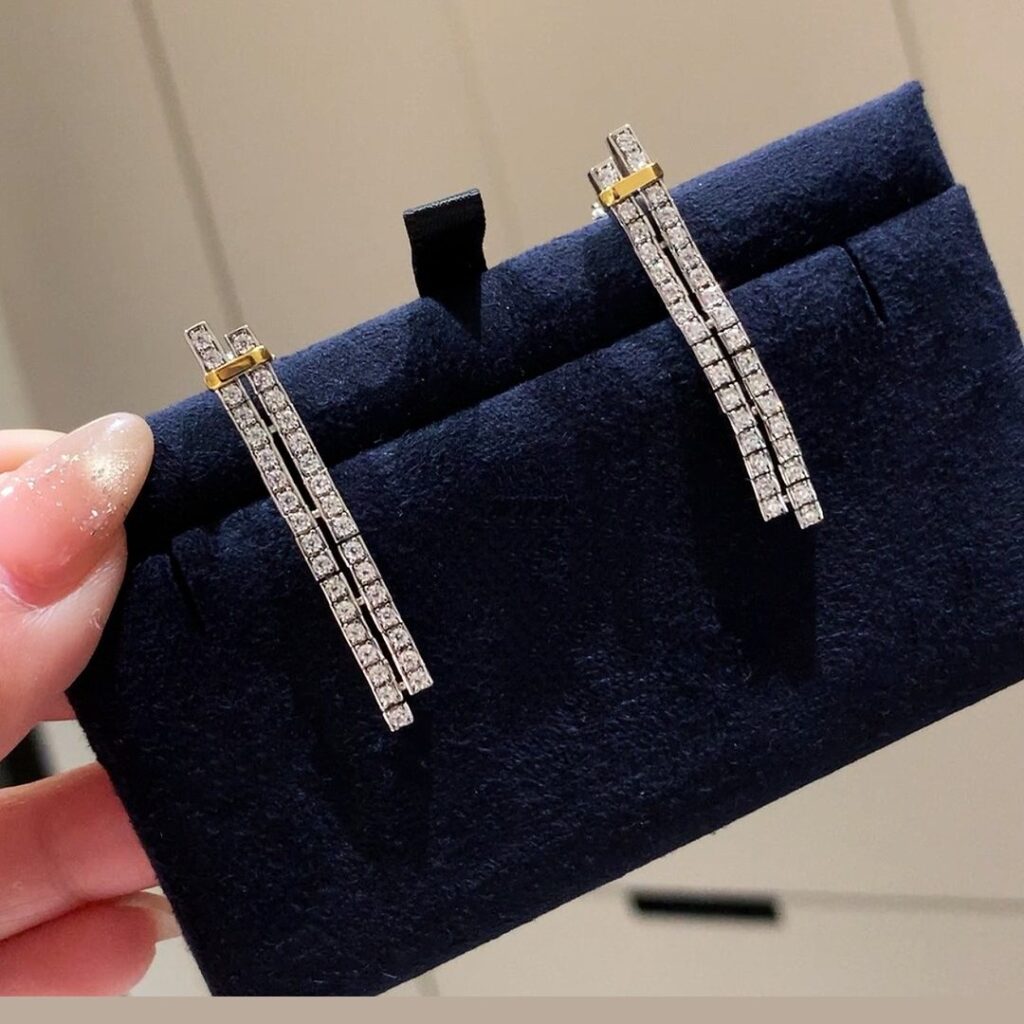 Two Tone 925 Sterling Silver Edge Stud Earrings Wholesale